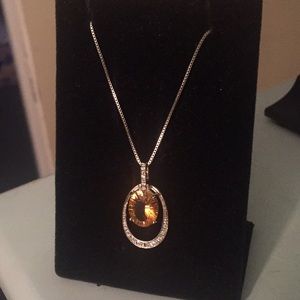 SS Natural Citrine and Diamond Pendant